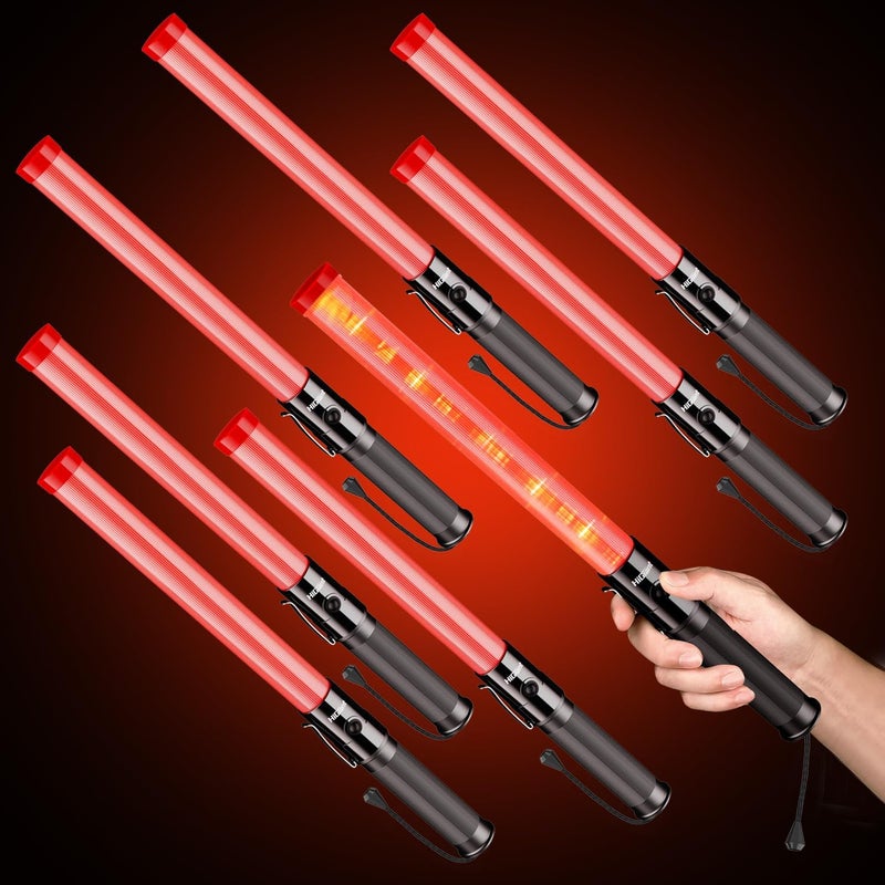 HiGiant Store 8 Pack 16 Inch LED Traffic Control Baton, Red Light Wands with 2 Flashing Modes, Air Traffic Control Light with Side Clip for Parking Direct, Airport Safety - Image 1